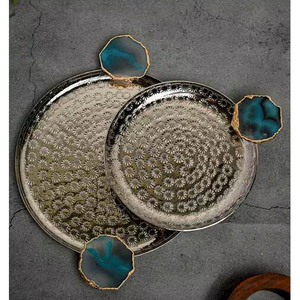 Bandeja Decorativa Moderna de Acero Inoxidable, Ovalada Irregular, para el Hogar, Bodas, Ramadán, Diwali, Hecha a Mano, Ecológica, Color Personalizado - Product Image 4