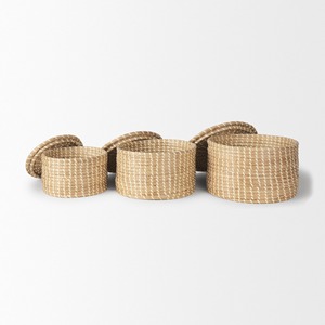 Handcrafted straw storage bins <b>with</b> <b>lid</b> cheapest price <b>seagrass</b> boxes circle sea grass box - Product Image 3