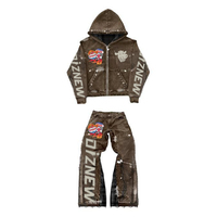Ensemble DiZNEW pour hommes, logo personnalisé, vêtements de rue pour hommes, pantalon en jean et veste en jean à capuche pour hommes