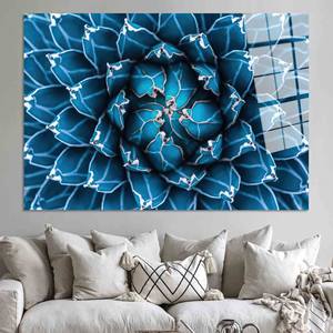 Impresión en lienzo botánico: arte floral de cactus en azul marino para pared, arte en vidrio templado - Product Image 1