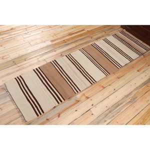 Vintage 2.4x8.9 ft Rug, Runner Turkish Rug, <b>Brown</b> Geometric <b>Wool</b> Rug - Product Image 2