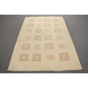 พรมคิลิม ขนาด 4.4x6.2 ฟุต พรมตุรกี พรมลายดอกไม้สีเบจ ทำจากขนสัตว์ - Product Image 1