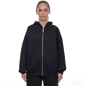 Sudadera de mujer de gran tamaño con cremallera y capucha de fabricante de alta calidad sin hilo de algodón bordado transpirable de peso pesado - Product Image 1