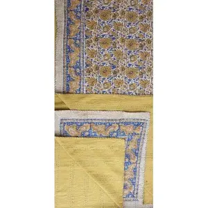 Handmade Kantha Printed Cotton <b>Quilt</b> Traditional Embroidered Bedspreads Blankets Hand Washable Soft <b>Winter</b> Summer Seasons 90x108 - Product Image 4