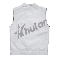HULAR INTL Gilet en jean et cuir blanc pour homme grande taille, style vintage camouflage, col en V, court, multi-poches, pour l'hiver