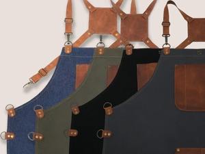 Tablier à bavette en cuir réglable en toile Poches Porte-serviettes Sangles croisées personnalisables pour hommes et femmes pour modèle de vêtements de travail de cuisine - Product Image 4