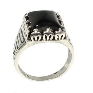 Bague pour homme en argent sterling 925 avec pierre d'onyx naturelle, motif géométrique rectangulaire, style hip-hop, à porter tous les jours, bijoux fins - Product Image 5
