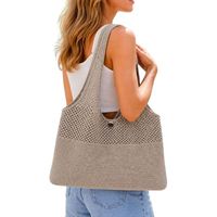Bolso de Hombro Tejido de Poliéster para Mujer, Estilo Boho Chic, Casual, Hecho a Mano, de Ganchillo, para Playa, Verano, Gran Capacidad, Sin Forro