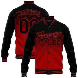 Directo industria al por mayor casual invierno personalizado Rojo Negro 3D patrón diseño bombardero Full-Snap Varsity Letterman chaqueta - Product Image 1