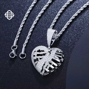 Collar con Colgante de Corazón Roto con Diamantes de Imitación Estilo Hiphop Personalizado para Hombre y Mujer, Aleación de Metal Chapada en Oro y Plata, Joyería Brillante - Product Image 3