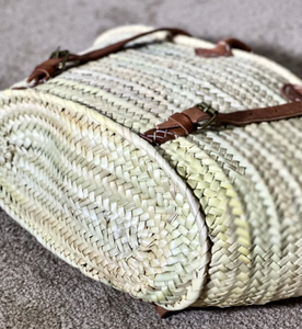 Panier de paille marocain sac de paille fait à la main sangles en cuir panier de marché français sac marocain sac de panier de paille naturelle - Product Image 2