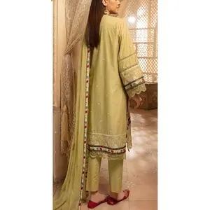 ชุดสาหรี่กะมีซผ้าลอนคุณภาพพรีเมียมจากปากีสถาน งานปักหนักสไตล์อินเดีย-ปากีสถาน สำหรับสุภาพสตรี แฟชั่นใหม่ปี 2023 ขายส่ง ODM - Product Image 5