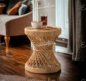 Meubles ronds décoratifs en rotin pour balcon, terrasse en rotin, table basse, pouf pour jardin, salon, console avec incrustation d'os - Product Image 5