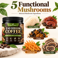 Mélange de café instantané aux 5 champignons (Crinière de lion, Reishi, Chaga, Cordyceps, Queue de dinde) en poudre, Marque privée OEM