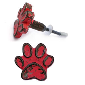 Perillas para mascotas con estampado de pata de cerámica desgastada roja, tiradores de puerta de cajón Industrial para armario de cocina, dormitorio, animales inspirados para - Product Image 2