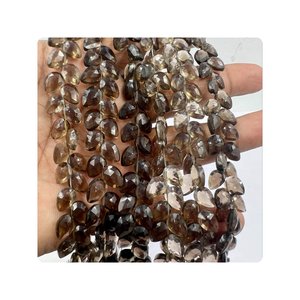 Cuentas de piedras preciosas de cuarzo ahumado natural de 8 pulgadas, gotas de pera Briolette facetadas con taladro elegante para la fabricación de joyas - Product Image 4