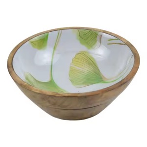 Cuenco decorativo de madera con estampado de flores verdes, mesa Floral hecha a mano, acento rústico, decoración del hogar, centro de mesa, bandeja de exhibición, cuenco - Product Image 4