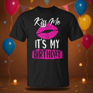 T-shirt Kiss Me It's My Birthday pour femme, mignon, pour fête d'anniversaire - Product Image 3