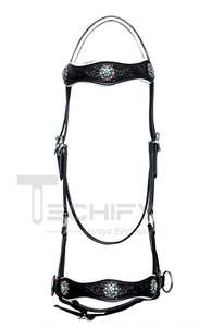 Poignée de bride de cheval en cuir sans mors élégante pour le dressage Western Riding Tack équestre confortable et durable avec plastron - Product Image 6