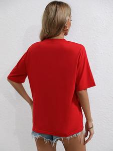 Camiseta de verano para mujer Mezcla de algodón y poliéster Manga corta Casual Top Camisetas con estilo - Product Image 2