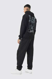 Ensemble de survêtement unisexe noir d'hiver 2025, élégant, XXL/XL, surdimensionné, confortable, 100% coton, avec poche kangourou, sweat-shirt à capuche et pantalon de jogging imprimé - Product Image 3