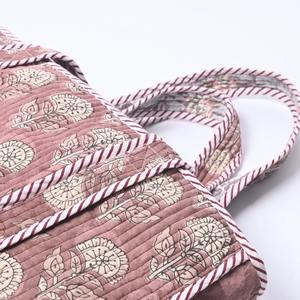 Women's Hand Block Printed Bohemian Vintage Fashion Cotton Fabric Tote <b>Bag</b> Zipper Closure Canvas Lining Winter Summer Travel - Product Image 2