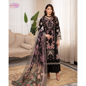 Ssumaira luxe 3PC coton Ensemble Designer Munira's élégant étape Anarkali complexe broderie paillettes jumelé imprimé Khaddi - Product Image 1