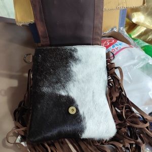 Best Selling Women's Genuine Leather Bohemian <b>Sling</b> Bag High Quality Hand Tooling Custom Pattern Tassel Decoration Zipper - Product Image 3