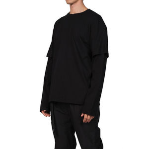 T-shirt pour homme à col montant oversize à manches longues 2025 Nouveau modèle vierge Double couche Personnalisation Logo graphique 100% coton Respirant - Product Image 3