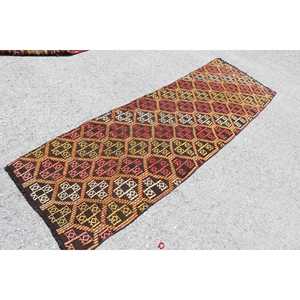Tapis de 2,4 x 8,4 pieds, tapis turc vintage, tapis Kilim marron avec motifs de plantes et d'arbres - Product Image 2