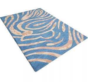 Tapis moderne en laine touffeté à la main de conception abstraite bleue contemporaine taille personnalisée de qualité supérieure disponible en coton à poils en peluche - Product Image 2