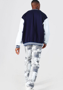 Chaqueta Universitaria de Invierno Personalizada para Hombre, Cierre de un Solo Botón, Material de Lana/Poliéster, Estilo Bomber Moderno - Product Image 3