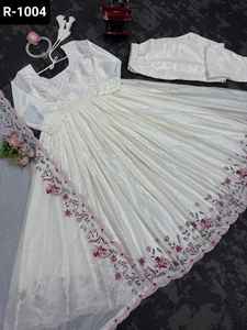 Ropa tradicional india, material de seda Chinon con hilo con Secuencia con Mukesh Work, vestidos Anarkali para función de boda, ropa - Product Image 6