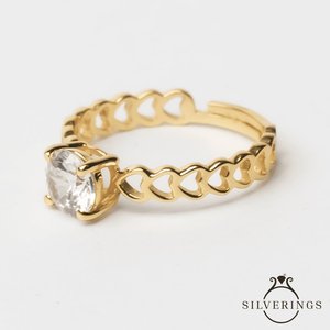 Silverings Anillo Romántico de Plata de Ley 925 con Corazón en la Manga y Patrón Geométrico de Circones Dorados, Joyería Fina para Uso Diario - Product Image 6