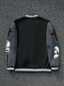 Veste de baseball vintage décontractée pour homme de haute qualité, noire, avec logo brodé personnalisé, patchs DTF sur le devant, approvisionnement ODM, lettre - Product Image 2