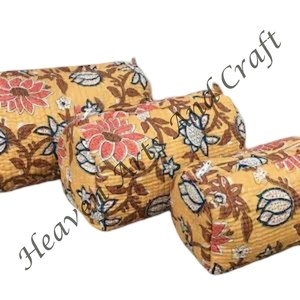CB027 Quilted Floral Print Toiletry Bags Large Indian Cotton Canvas Nylon Travel <b>Makeup</b> Pouches Fashion Cosmetic Bags And Cases - Product Image 6