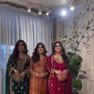 Designer Wedding Wear Faux Georgette Heavy Sequence Work and Embroidered Rivet Moti Work Kurti & Butter Silk Bottom With Dupatta - Product Image 1