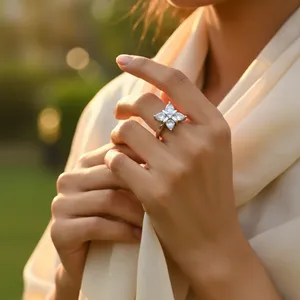 ART PALACE Bague Fleur en Argent pour Femme avec Zircon Cubique, Cadeau Élégant en Cristal - Product Image 2