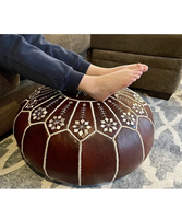 Pouf traditionnel vintage Kantha Hari Om Creations, 100% coton, artisanat en bambou et rotin, imprimé décoratif