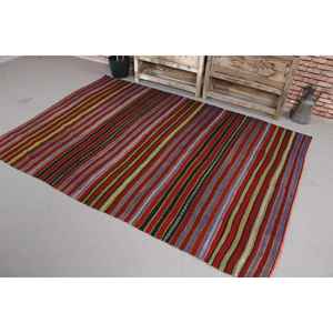 Alfombra Turca de Lana de 5.2x7.5 pies, Color Rojo Púrpura con Borde - Product Image 1