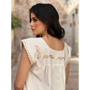 <b>Womens</b> White Cotton Lace Embroidered <b>Dress</b> Boho Summer Casual Mini <b>Dress</b> Handmade Crochet Trim <b>Ethnic</b> Ladies <b>Dress</b> - Product Image 2