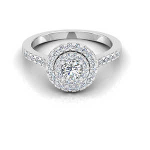 Bague de fiançailles en moissanite ronde brillante petite taille avec double halo, alliance élégante et luxueuse pour elle - Product Image 1