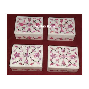 Boîte à bijoux en incrustation de nacre rose en marbre blanc naturel Incrustation de fleurs faite à la main Design Rectangle Forme Utilisé Emballage de collier - Product Image 1