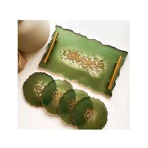 High End Handmade Hand-painted <b>Resin</b> Crafts <b>Epoxy</b> <b>Resin</b> Geode Serving Tray Gold Handles Gold Leaf Design for Coffee Jewelry - Product Image 4