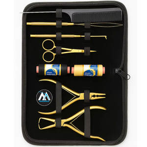 Kit de herramientas de extensión de cabello chapado en oro profesional Juego completo de fabricación y tejido de pelucas con tijeras Alicates y agujas - Product Image 1