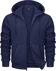 Sweat à capuche zippé pour homme 100% coton, chaud pour l'hiver, surdimensionné, poche kangourou, tissu polaire, coupe régulière, motif uni, logo personnalisé - Product Image 4