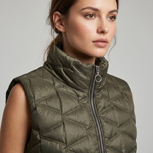Sleeveless Quilted <b>Down</b> <b>Vest</b> with High Collar and Pockets, One Size Fits All (Sizes 36–42) - Product Image 3