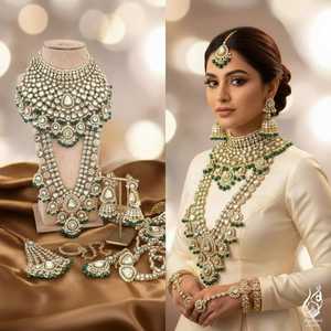 Collier et boucles d'oreilles élégants en acier inoxydable plaqué argent avec strass en cristal Ensemble de bijoux fins lourds Dulhan - Product Image 2