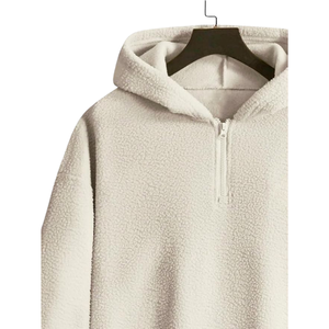 เสื้อฮู้ดผู้ชายผ้าเชอร์ปาแบบซิปครึ่งตัว เนื้อนุ่ม อุ่นสบาย เหมาะสำหรับฤดูหนาว  แบบสวมหัว  หนานุ่ม สบายๆ  แจ็คเก็ตมีฮู้ด - Product Image 4