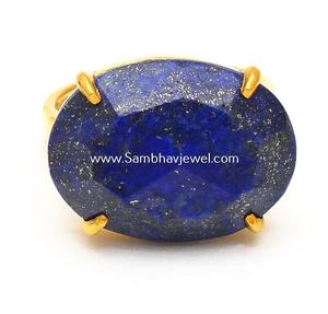 Bague en argent sterling 925 de style vintage classique, faite à la main, en lapis-lazuli naturel, plaquée or fantaisie, pour les mariages, les fêtes, unisexe, vente en gros - Product Image 4